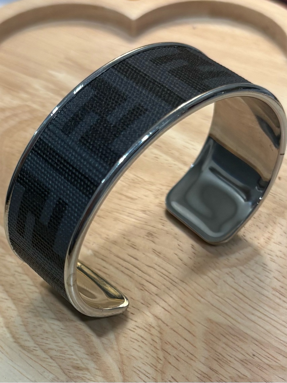 FF Fendi Black Logo-Patterned Wide Cuff Bracelet